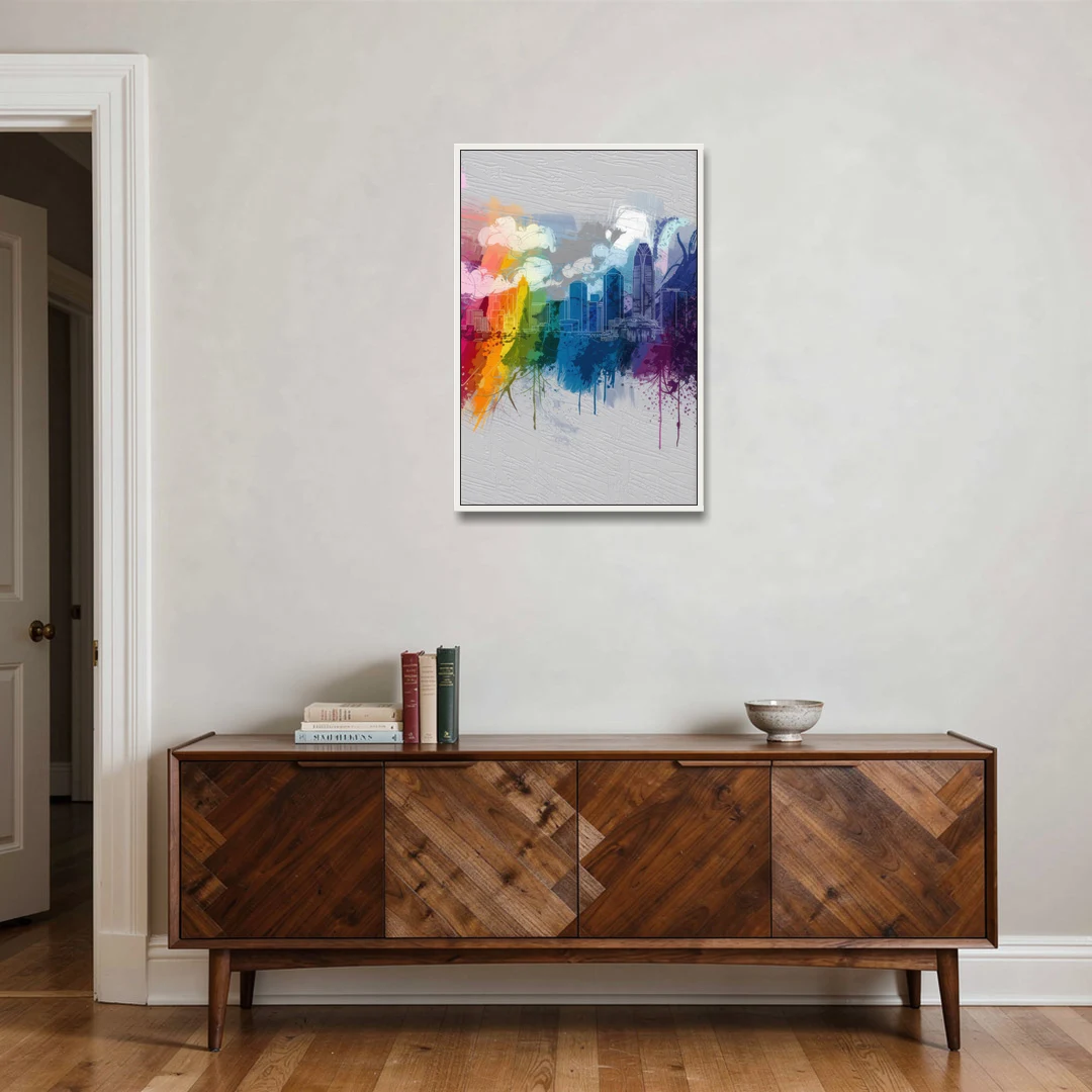 Charlotte Skyline Abstract Design - White Framed Canvas Wall Art - Coffee Table - 24x36