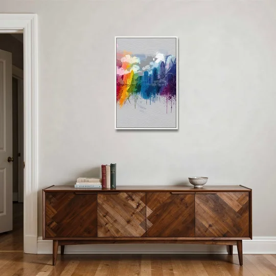 Charlotte Skyline Abstract Design - White Framed Canvas Wall Art - Coffee Table - 24x36
