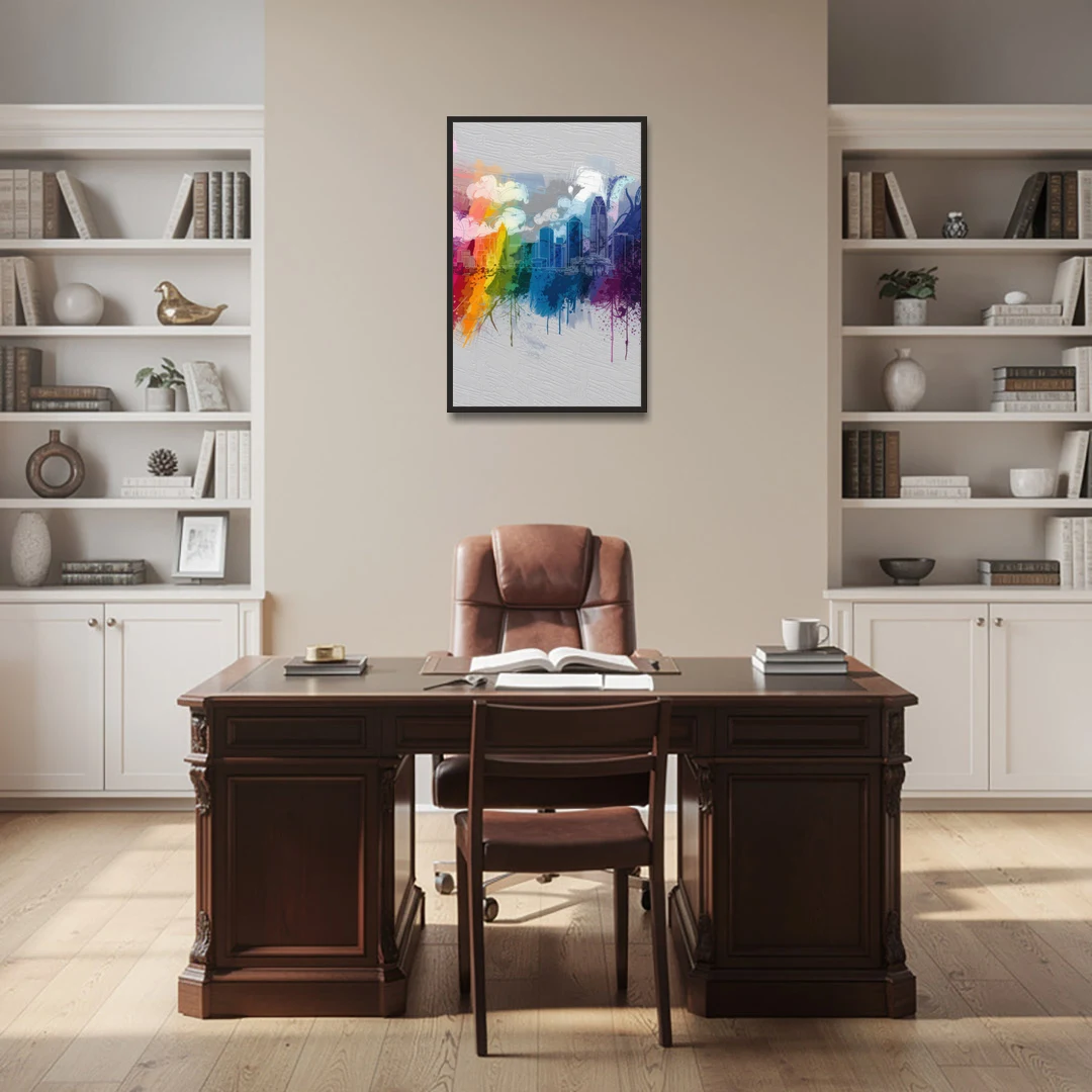 Charlotte Skyline Abstract Design - Black Framed Canvas Wall Art - Office - 24x36