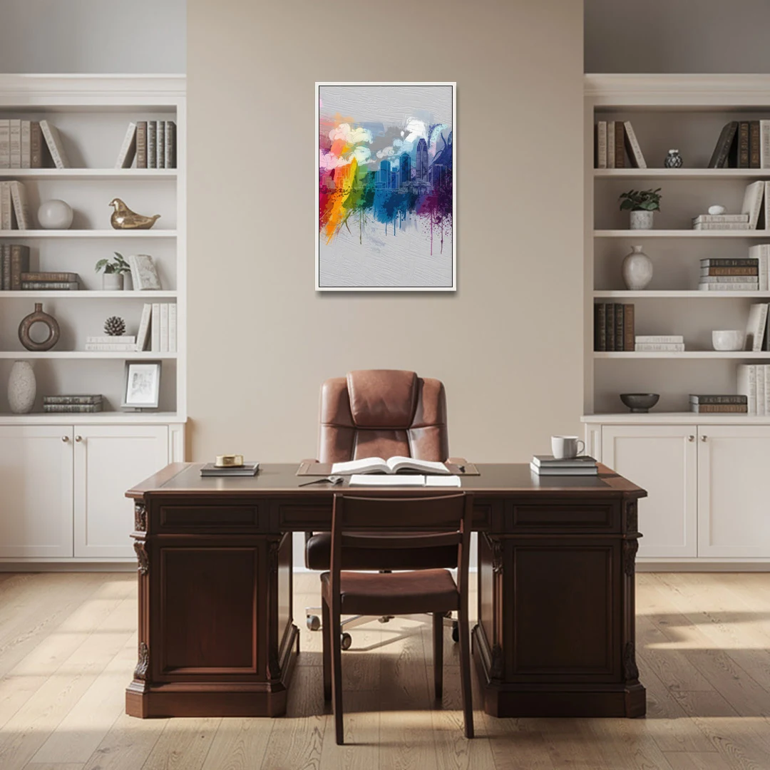 Charlotte Skyline Abstract Design - White Framed Canvas Wall Art - Office - 24x36