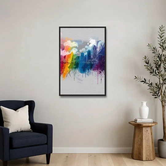 Charlotte Skyline Abstract Design - Black Framed Canvas Wall Art - Sofa - 24x36