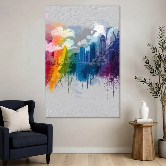 Charlotte Skyline Abstract Design - Canvas Wall Art - Sofa - 40x60