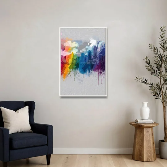 Charlotte Skyline Abstract Design - White Framed Canvas Wall Art - Sofa - 24x36