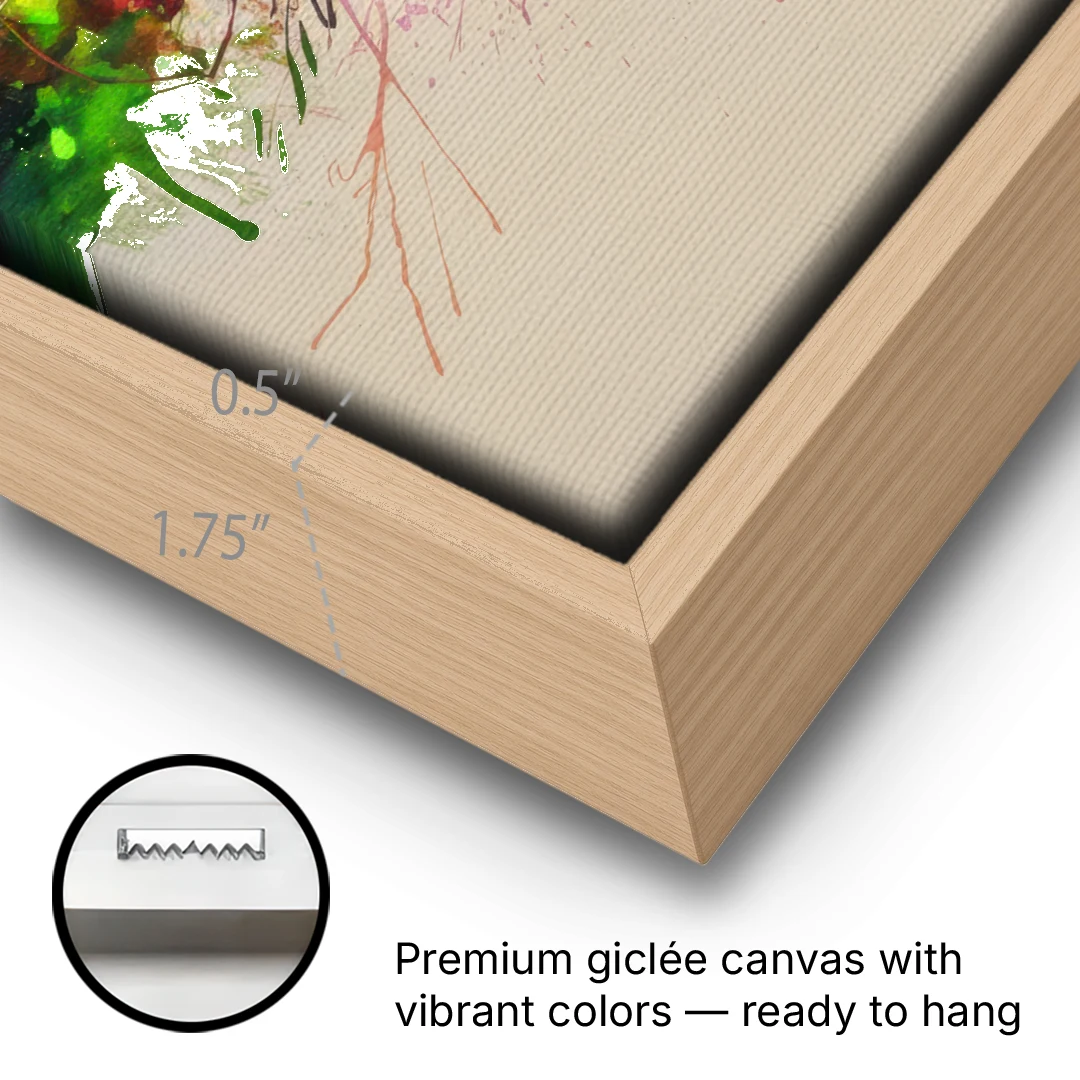 Charlotte Skyline at Sunset - Oak Framed Canvas Wall Art - Gallery Wrap Corner