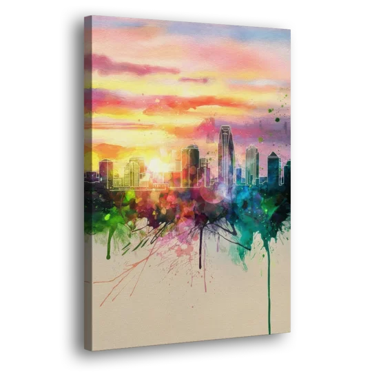 Charlotte Skyline at Sunset - Canvas Wall Art - Side
