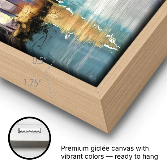 Charlotte Uptown Skyline - Oak Framed Canvas Wall Art - Gallery Wrap Corner
