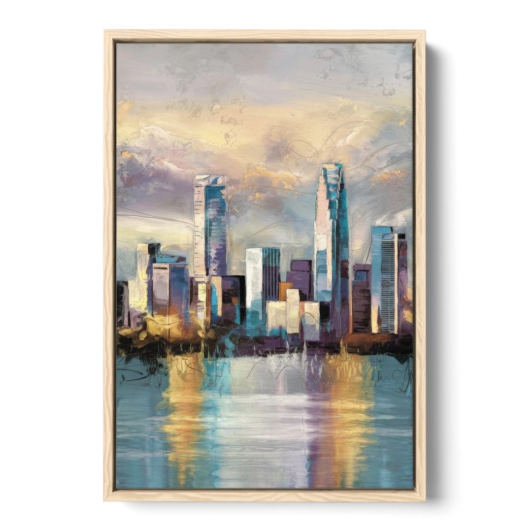 Charlotte Uptown Skyline - Oak Framed Canvas Wall Art - Front