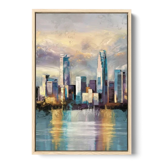 Charlotte Uptown Skyline - Oak Framed Canvas Wall Art - Front