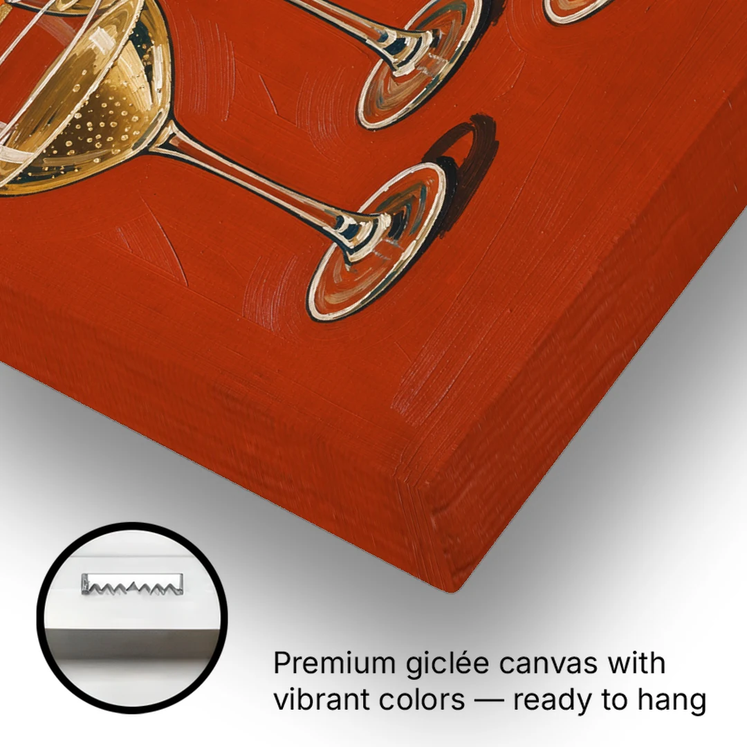 Cheers Wall Art with Three Champagne Coupes - Canvas Wall Art - Gallery Wrap Corner