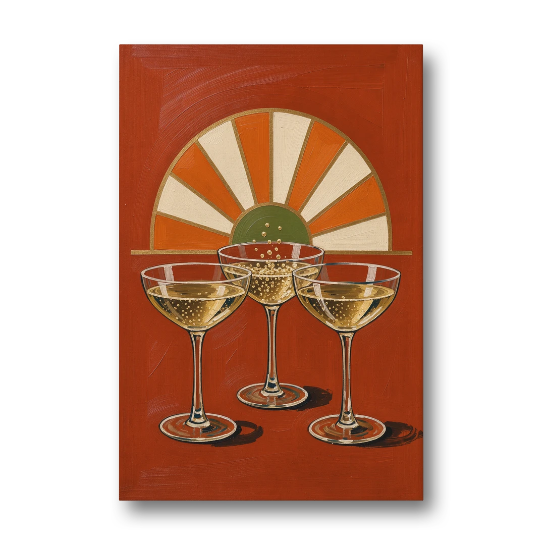 Cheers Wall Art with Three Champagne Coupes - Canvas Wall Art - Front