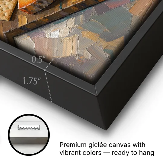 Cheese Board by Candlelight for the Restaurant - Black Framed Canvas Wall Art - Gallery Wrap Corner