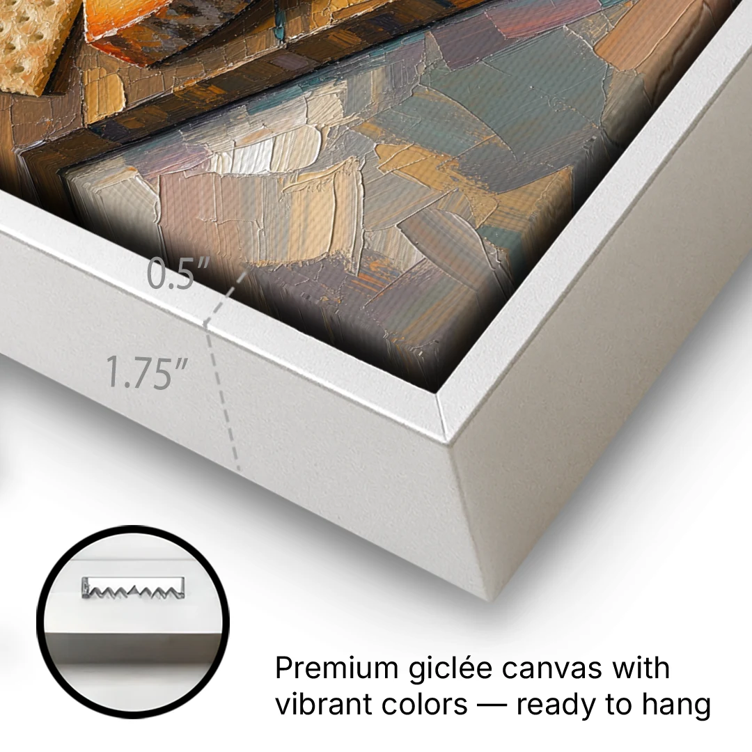 Cheese Board by Candlelight for the Restaurant - White Framed Canvas Wall Art - Gallery Wrap Corner