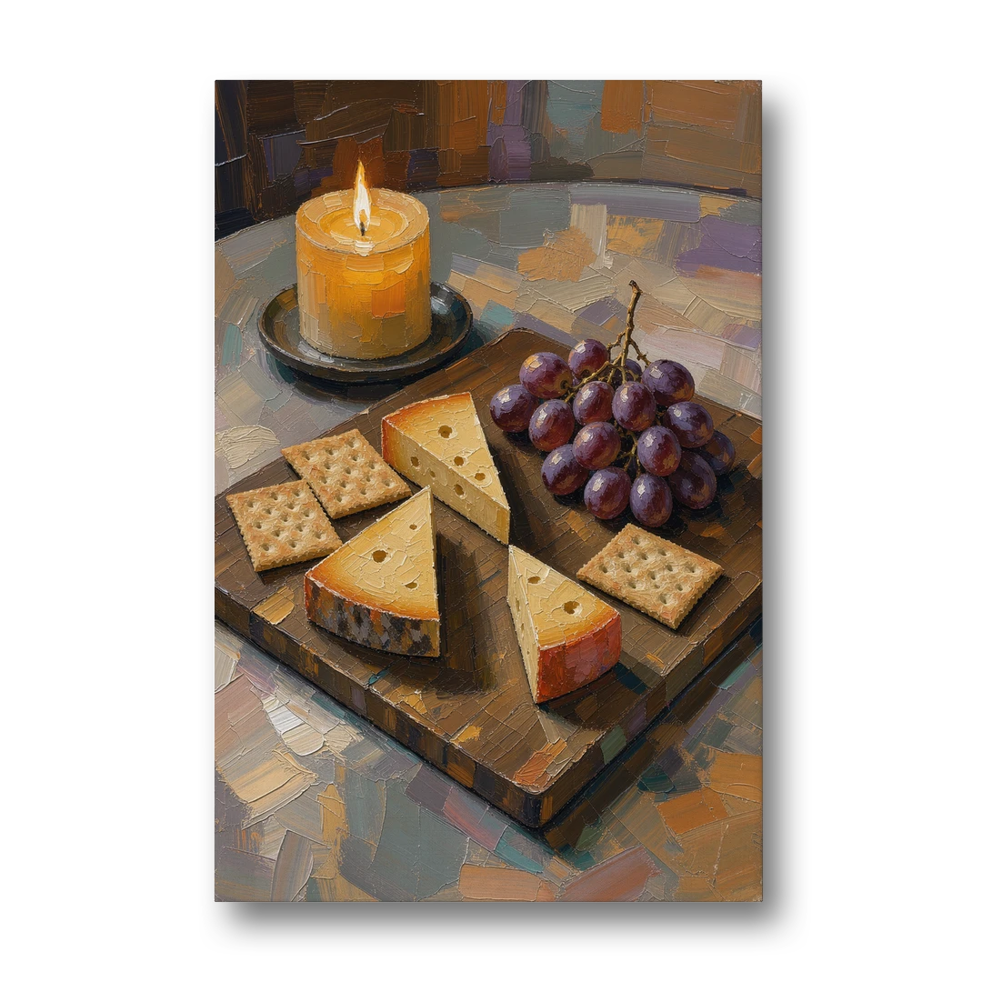 Cheese Board by Candlelight for the Restaurant - Canvas Wall Art - Front