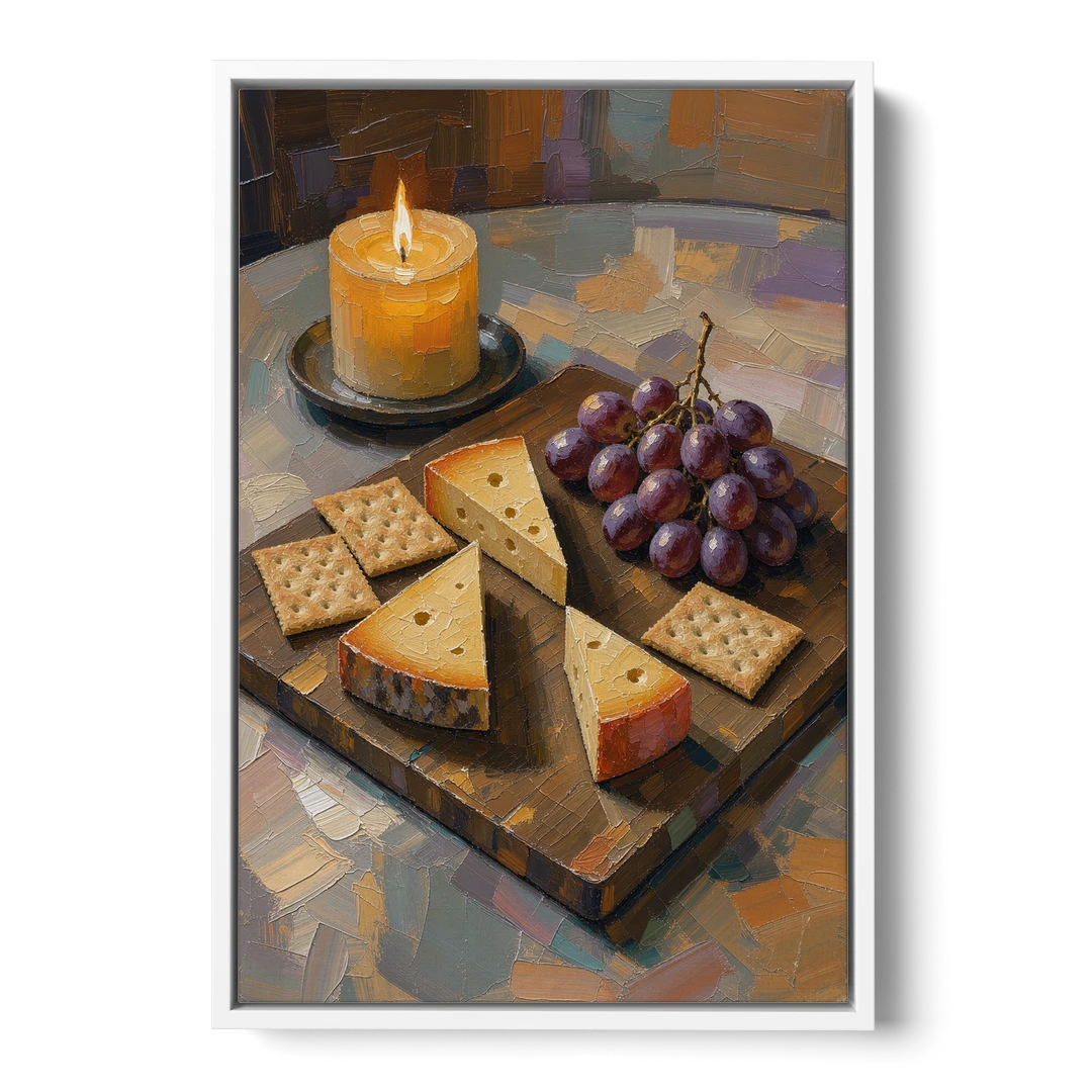 Cheese Board by Candlelight for the Restaurant - White Framed Canvas Wall Art - Front
