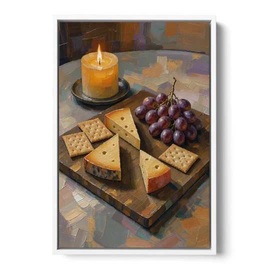 Cheese Board by Candlelight for the Restaurant - White Framed Canvas Wall Art - Front