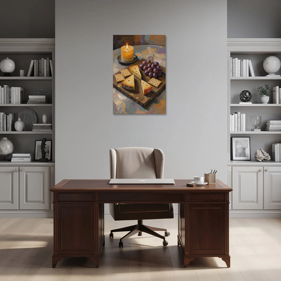 Cheese Board by Candlelight for the Restaurant - Canvas Wall Art - Office - 24x36