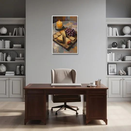 Cheese Board by Candlelight for the Restaurant - White Framed Canvas Wall Art - Office - 24x36