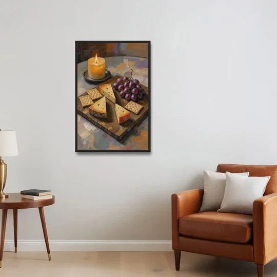 Cheese Board by Candlelight for the Restaurant - Black Framed Canvas Wall Art - Sofa - 24x36