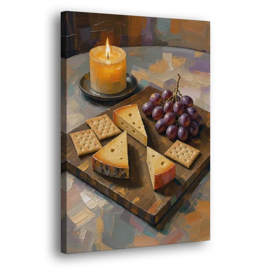 Cheese Board by Candlelight for the Restaurant - Canvas Wall Art - Side