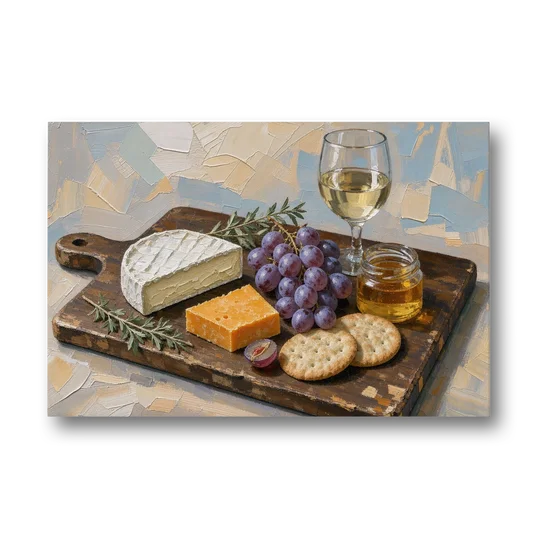 Cheese Board Painting With Brie and Grapes - Canvas Wall Art - Front