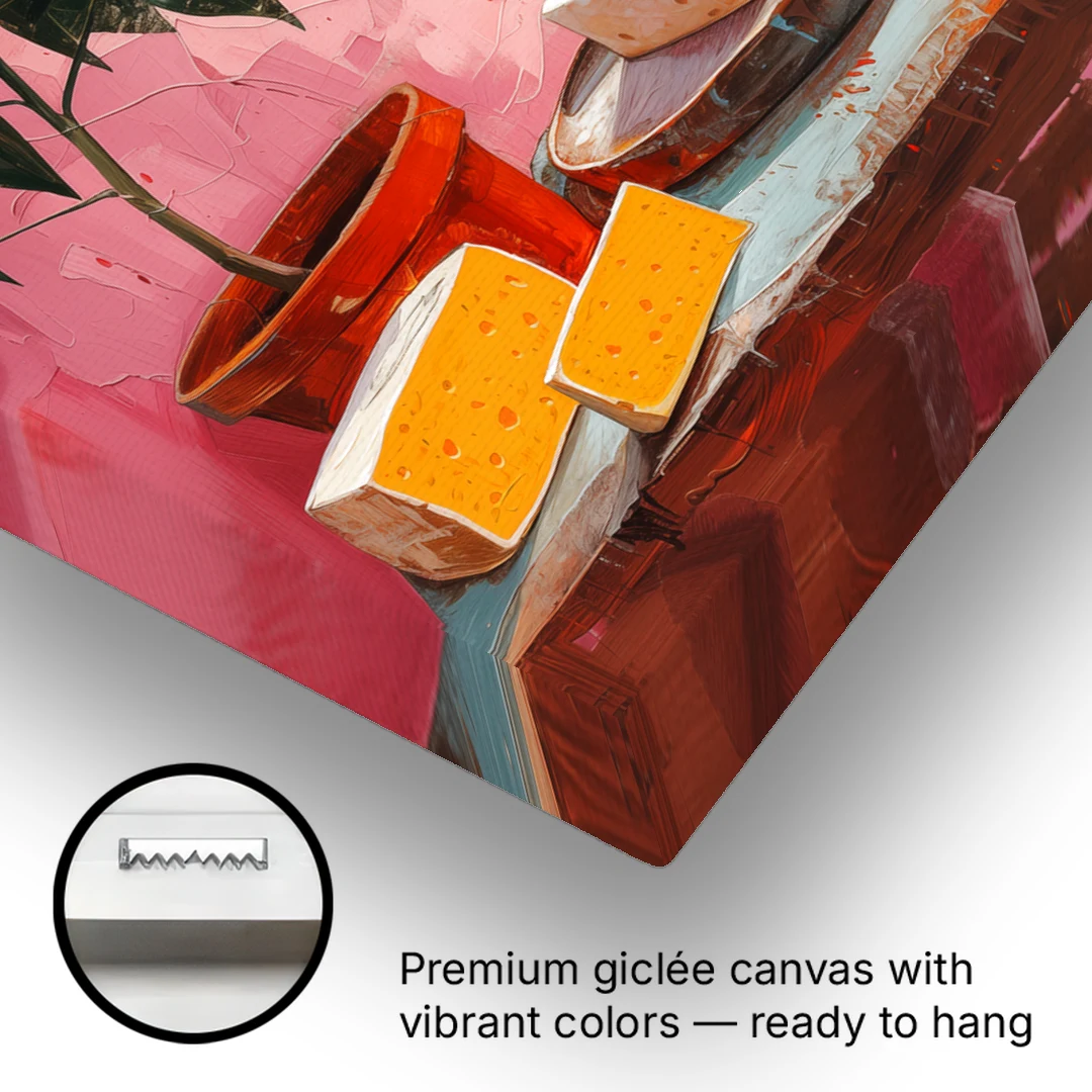 Cheese Painting with a Potted Orange Tree - Canvas Wall Art - Gallery Wrap Corner