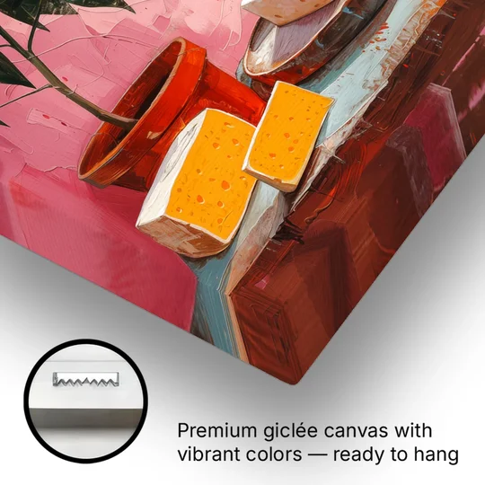 Cheese Painting with a Potted Orange Tree - Canvas Wall Art - Gallery Wrap Corner