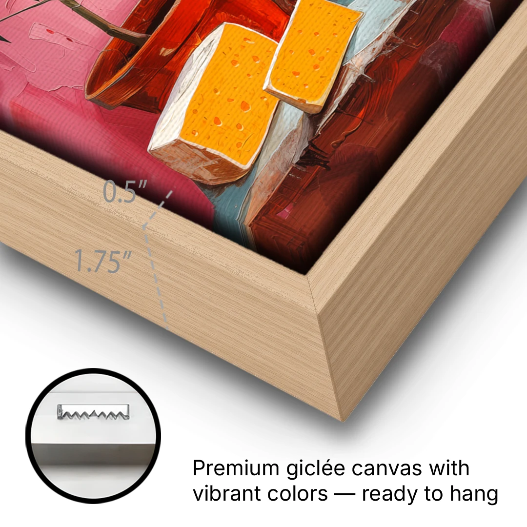 Cheese Painting with a Potted Orange Tree - Oak Framed Canvas Wall Art - Gallery Wrap Corner