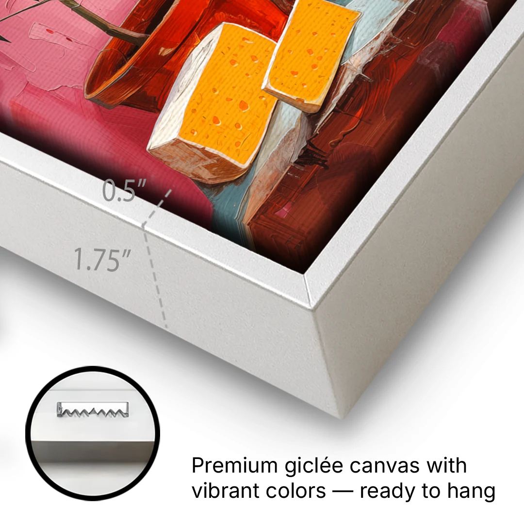 Cheese Painting with a Potted Orange Tree - White Framed Canvas Wall Art - Gallery Wrap Corner