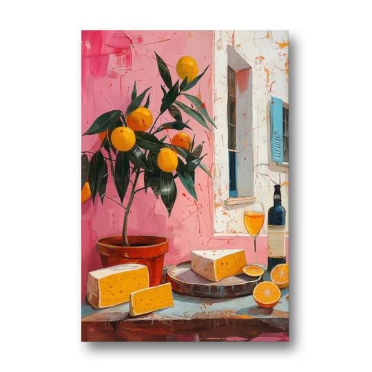 Cheese Painting with a Potted Orange Tree - Canvas Wall Art - Front