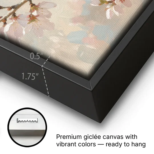 Cherry Blossom Bird Painting of White-Eyes - Black Framed Canvas Wall Art - Gallery Wrap Corner