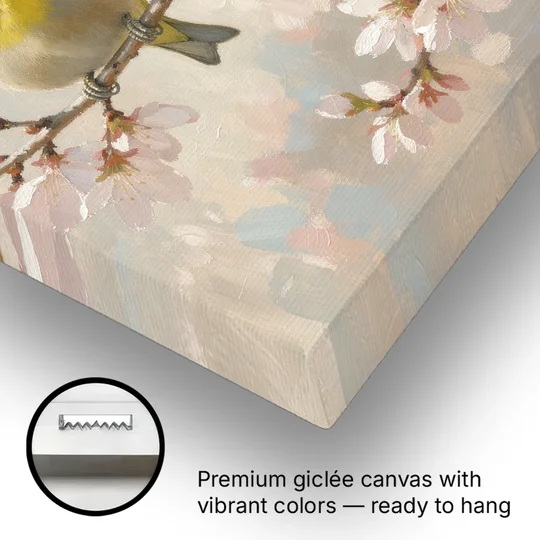 Cherry Blossom Bird Painting of White-Eyes - Canvas Wall Art - Gallery Wrap Corner