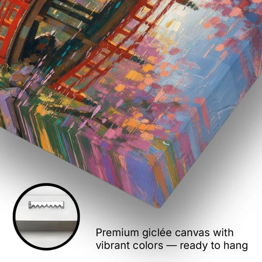 Cherry Blossom Bridge Painting - Canvas Wall Art - Gallery Wrap Corner