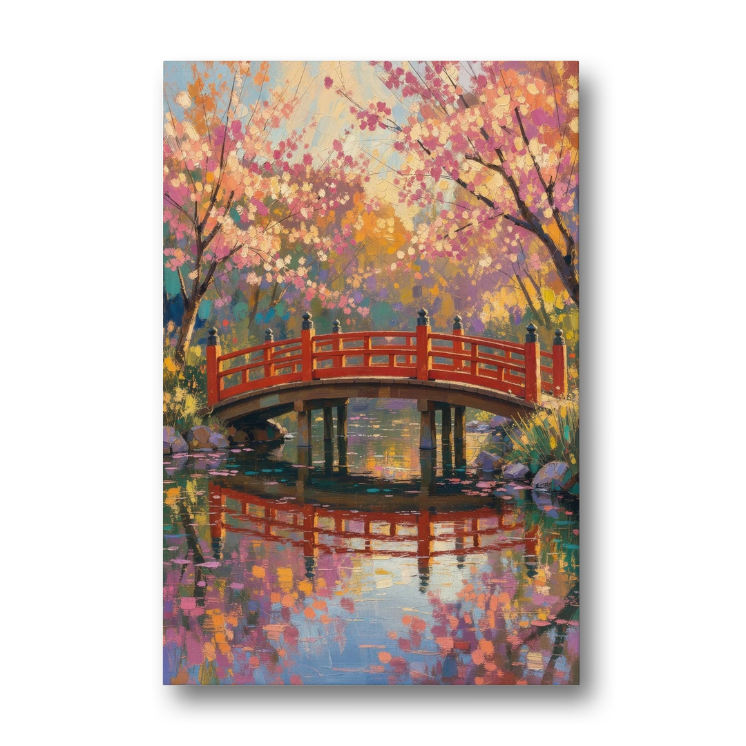 Cherry Blossom Bridge Painting - Canvas Wall Art - Front