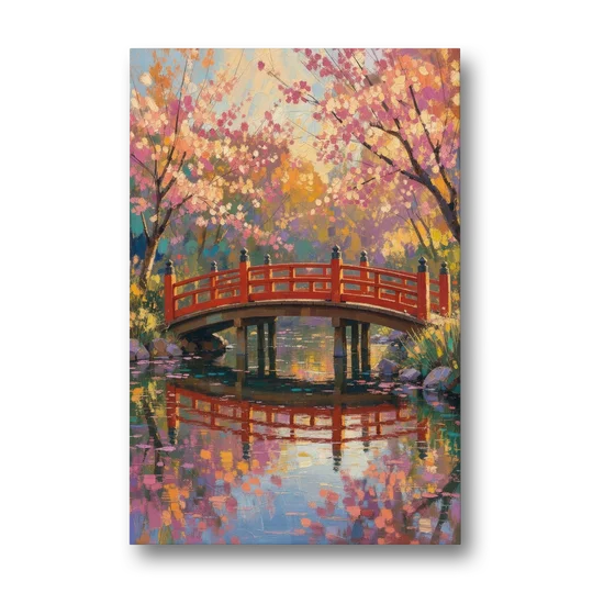 Cherry Blossom Bridge Painting - Canvas Wall Art - Front