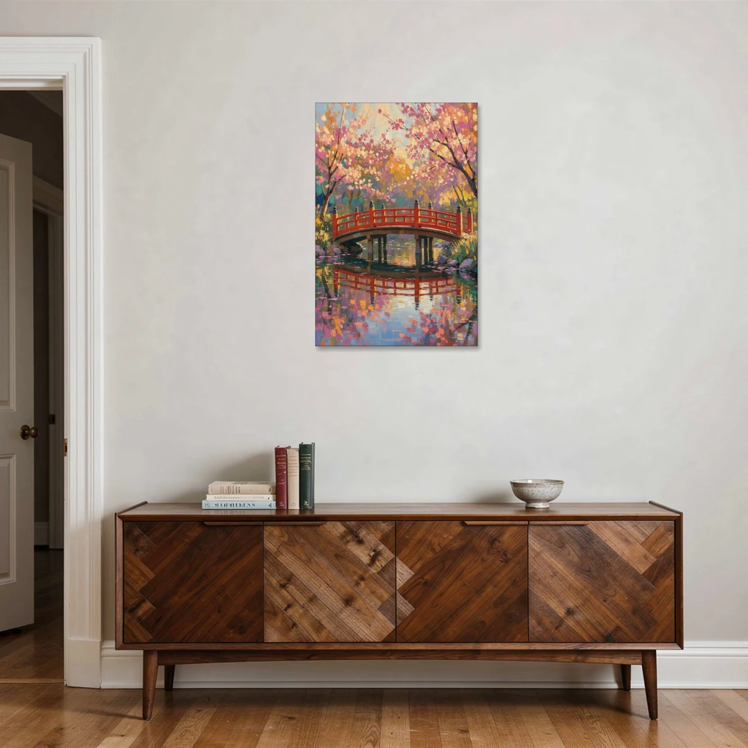 Cherry Blossom Bridge Painting - Canvas Wall Art - Coffee Table - 24x36