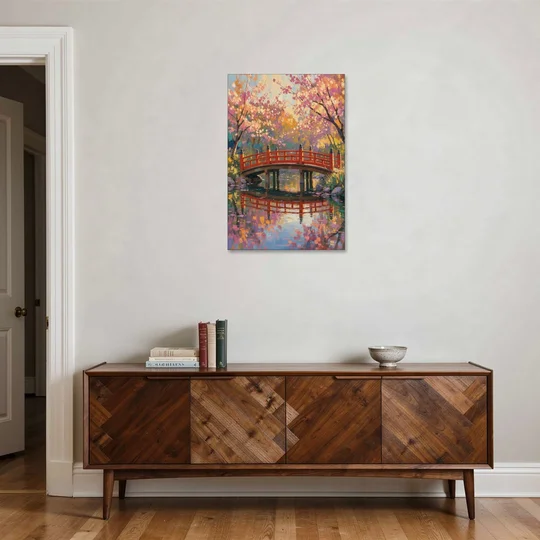 Cherry Blossom Bridge Painting - Canvas Wall Art - Coffee Table - 24x36