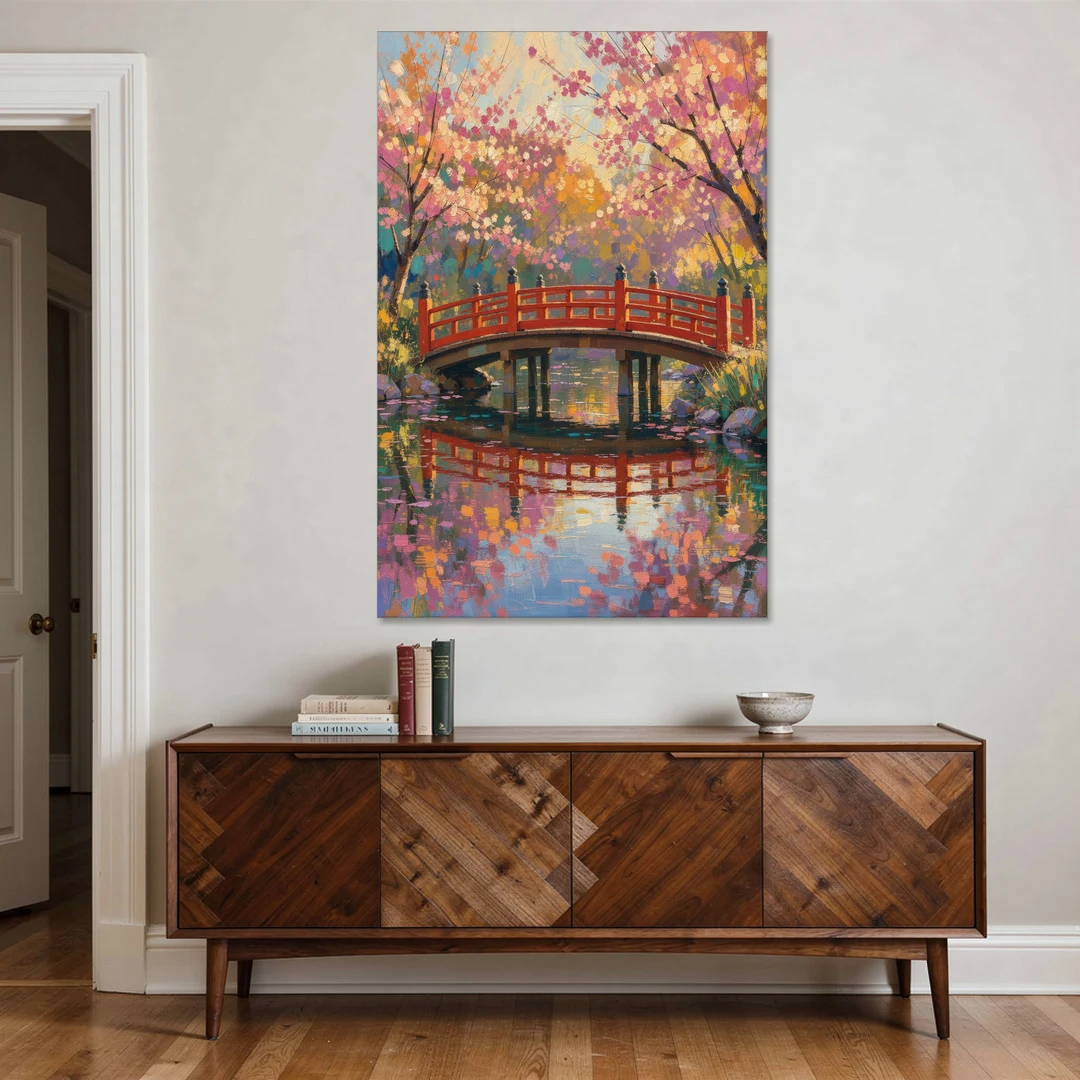 Cherry Blossom Bridge Painting - Canvas Wall Art - Coffee Table - 40x60