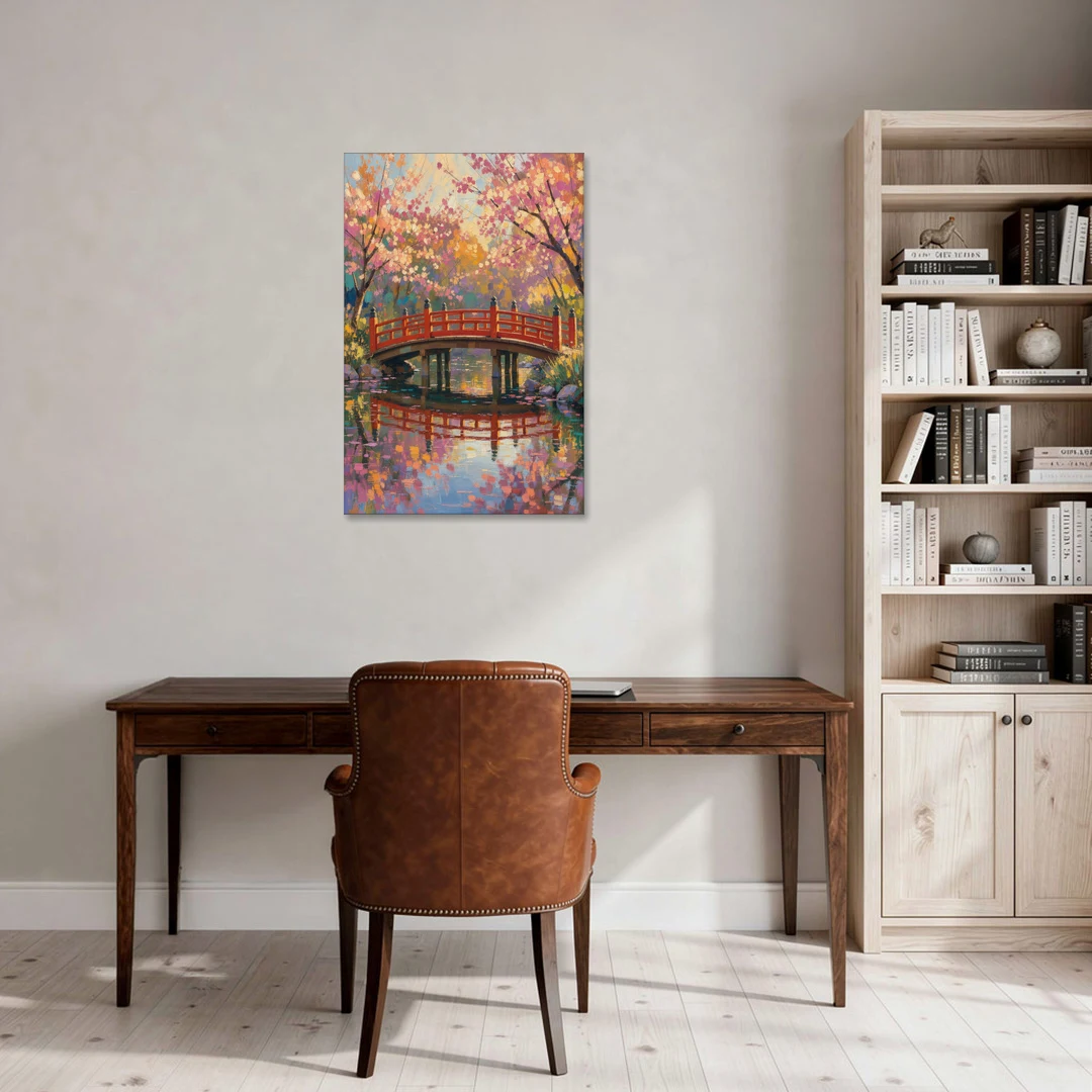 Cherry Blossom Bridge Painting - Canvas Wall Art - Office - 24x36