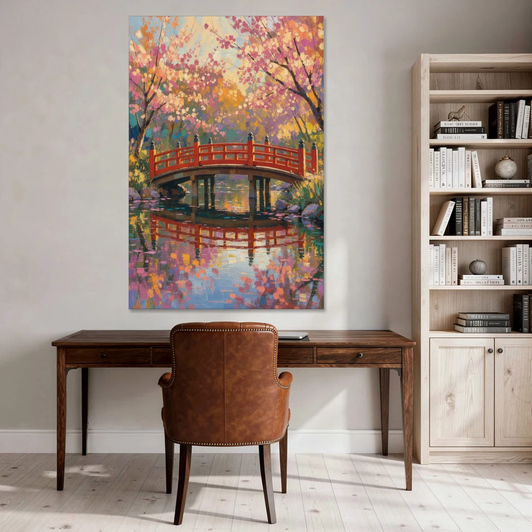 Cherry Blossom Bridge Painting - Canvas Wall Art - Office - 40x60