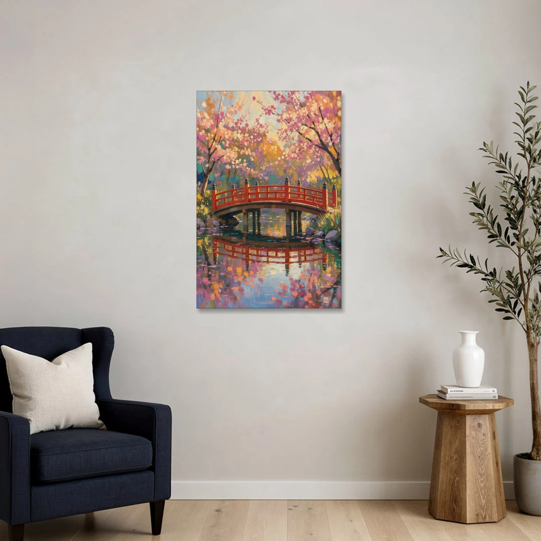 Cherry Blossom Bridge Painting - Canvas Wall Art - Sofa - 24x36