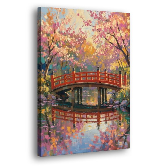 Cherry Blossom Bridge Painting - Canvas Wall Art - Side