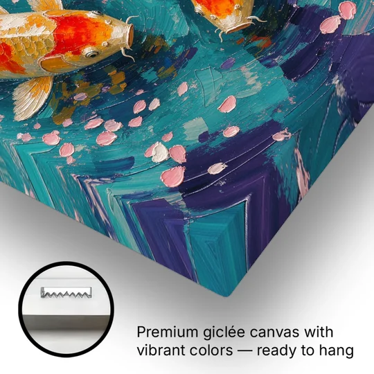 Cherry Blossom Koi Pond - Canvas Wall Art - Gallery Wrap Corner