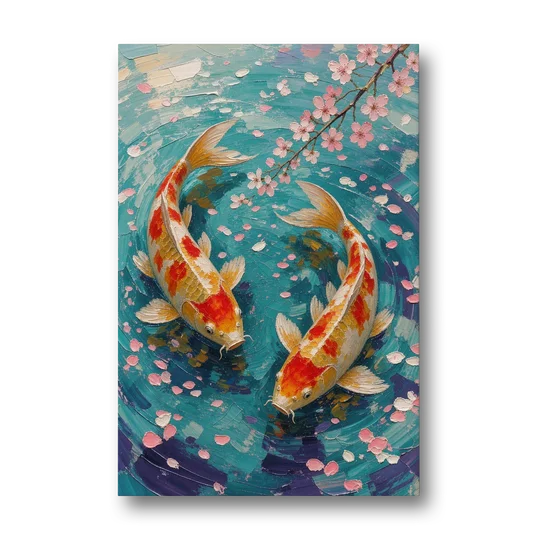 Cherry Blossom Koi Pond - Canvas Wall Art - Front