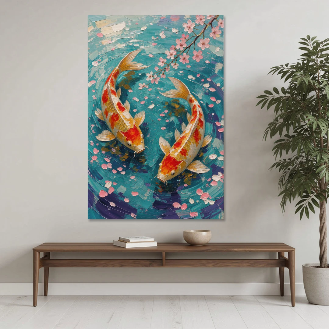 Cherry Blossom Koi Pond - Canvas Wall Art - Coffee Table - 40x60