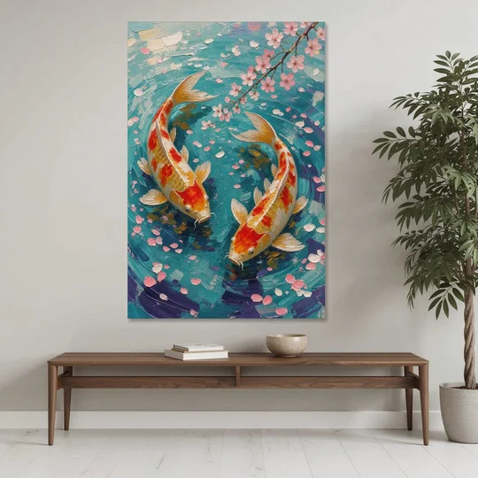 Cherry Blossom Koi Pond - Canvas Wall Art - Coffee Table - 40x60