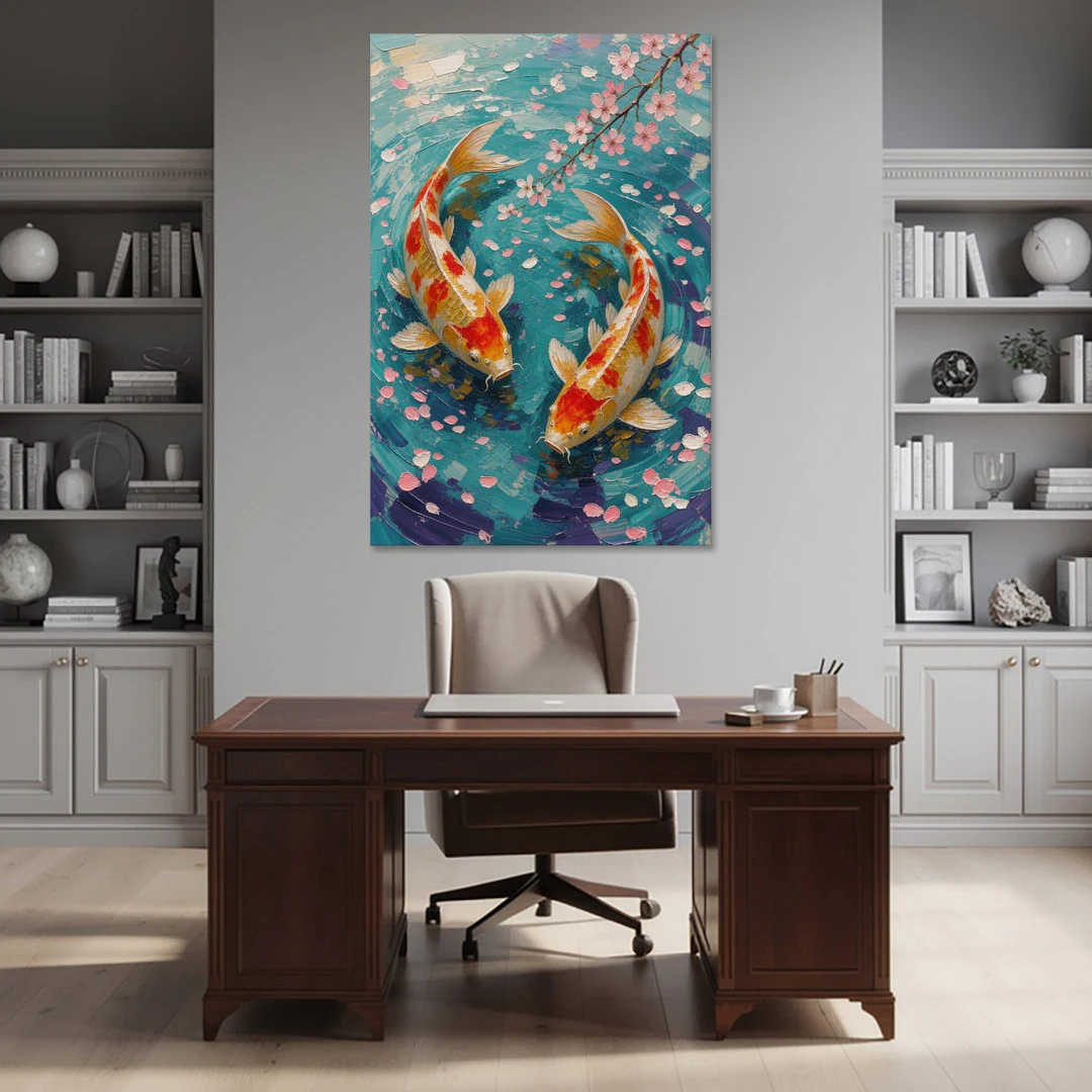 Cherry Blossom Koi Pond - Canvas Wall Art - Office - 40x60