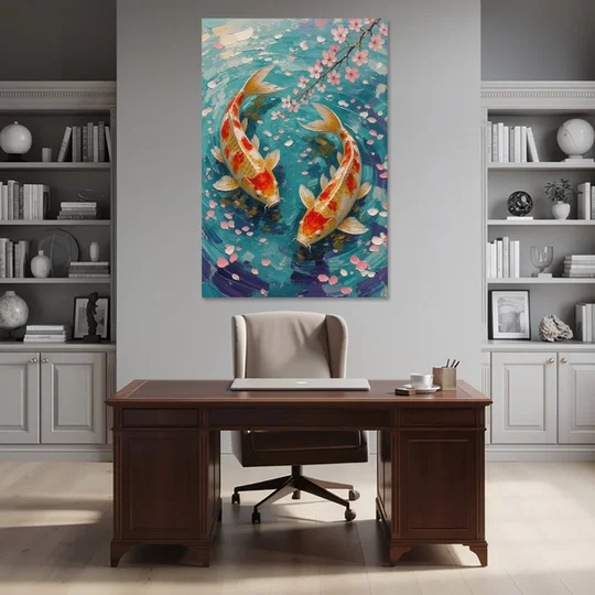 Cherry Blossom Koi Pond - Canvas Wall Art - Office - 40x60