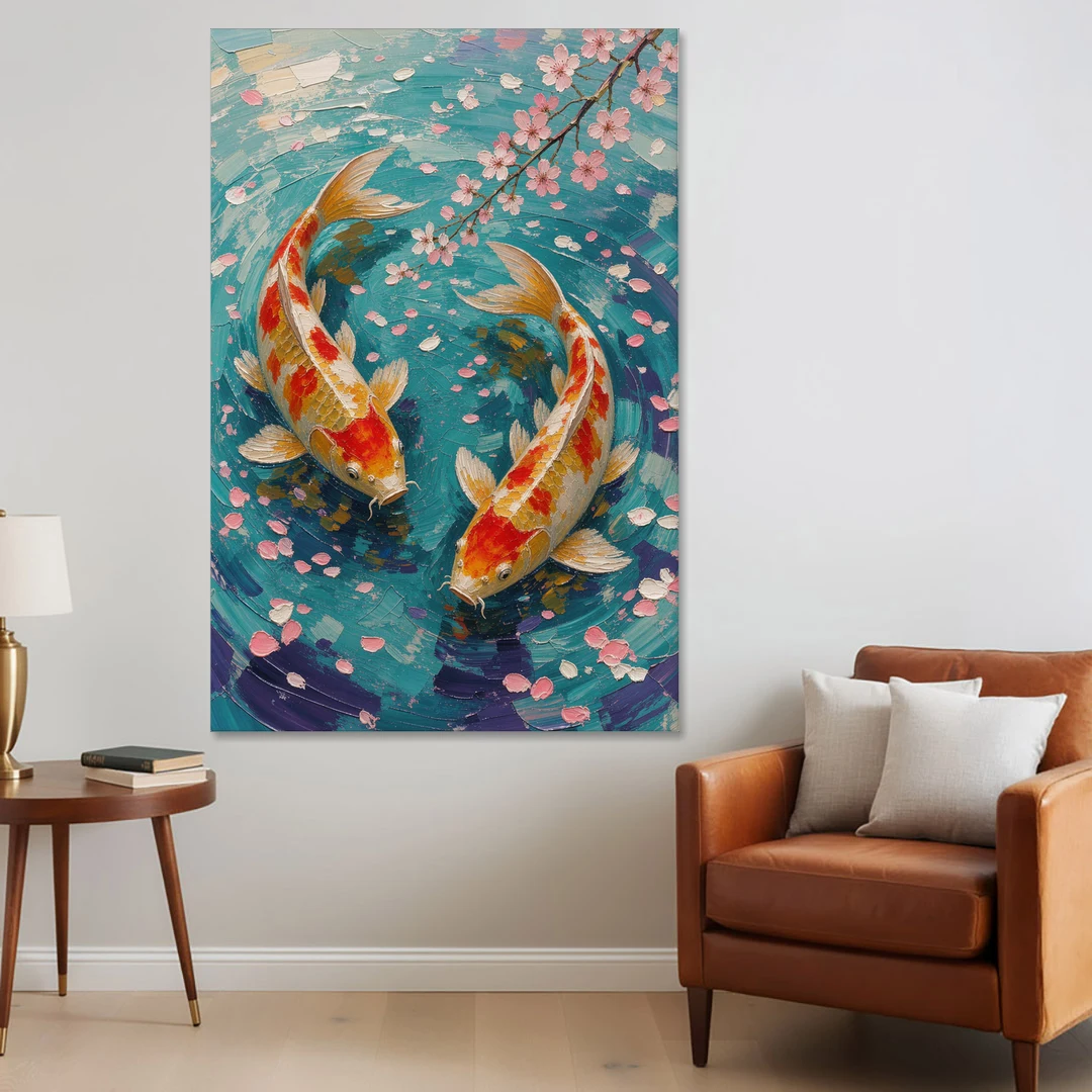 Cherry Blossom Koi Pond - Canvas Wall Art - Sofa - 40x60