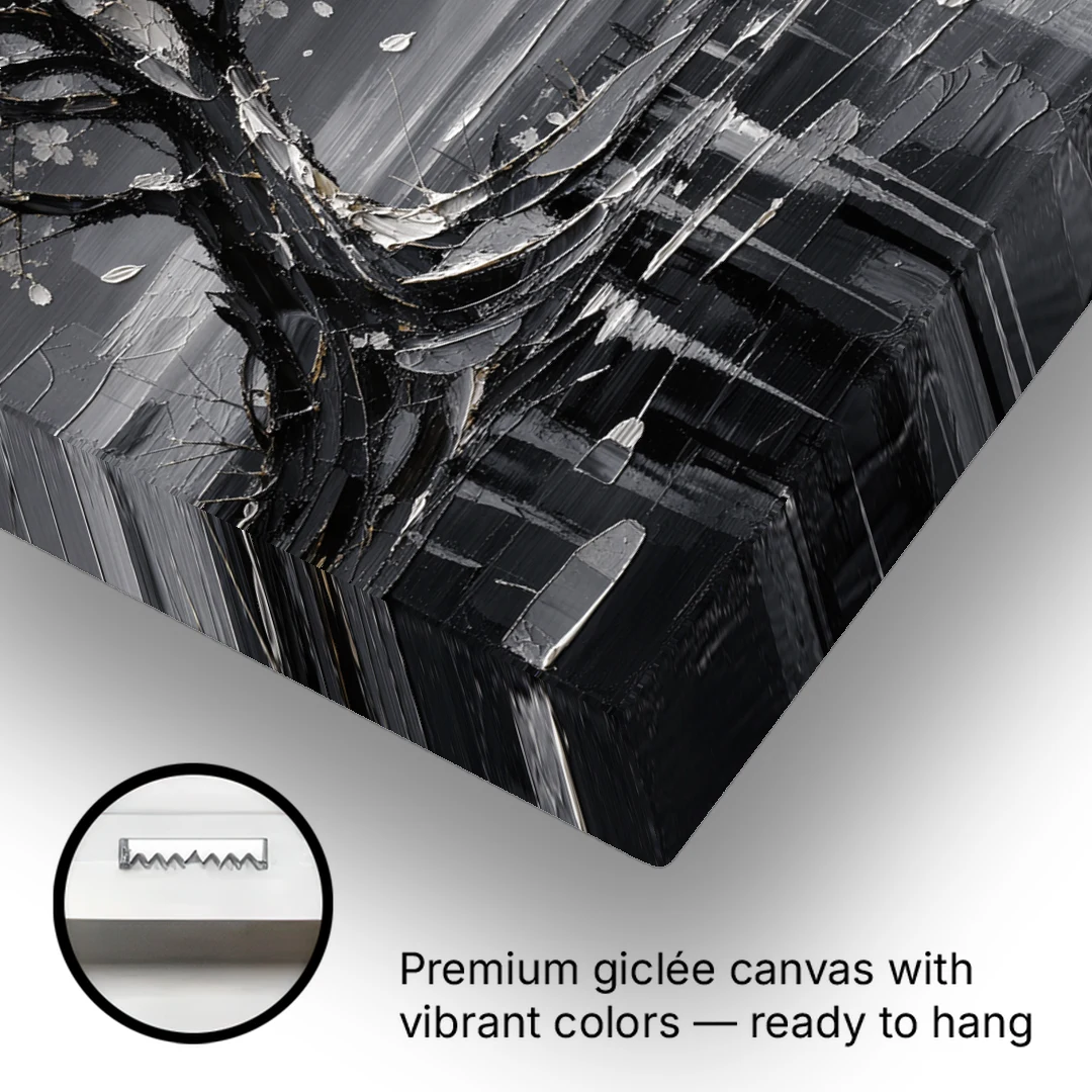Cherry Blossom Night Painting Under Full Moon - Canvas Wall Art - Gallery Wrap Corner