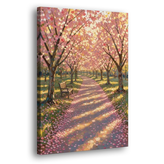 Cherry Blossom Path Painting in Late Sun - Canvas Wall Art - Side